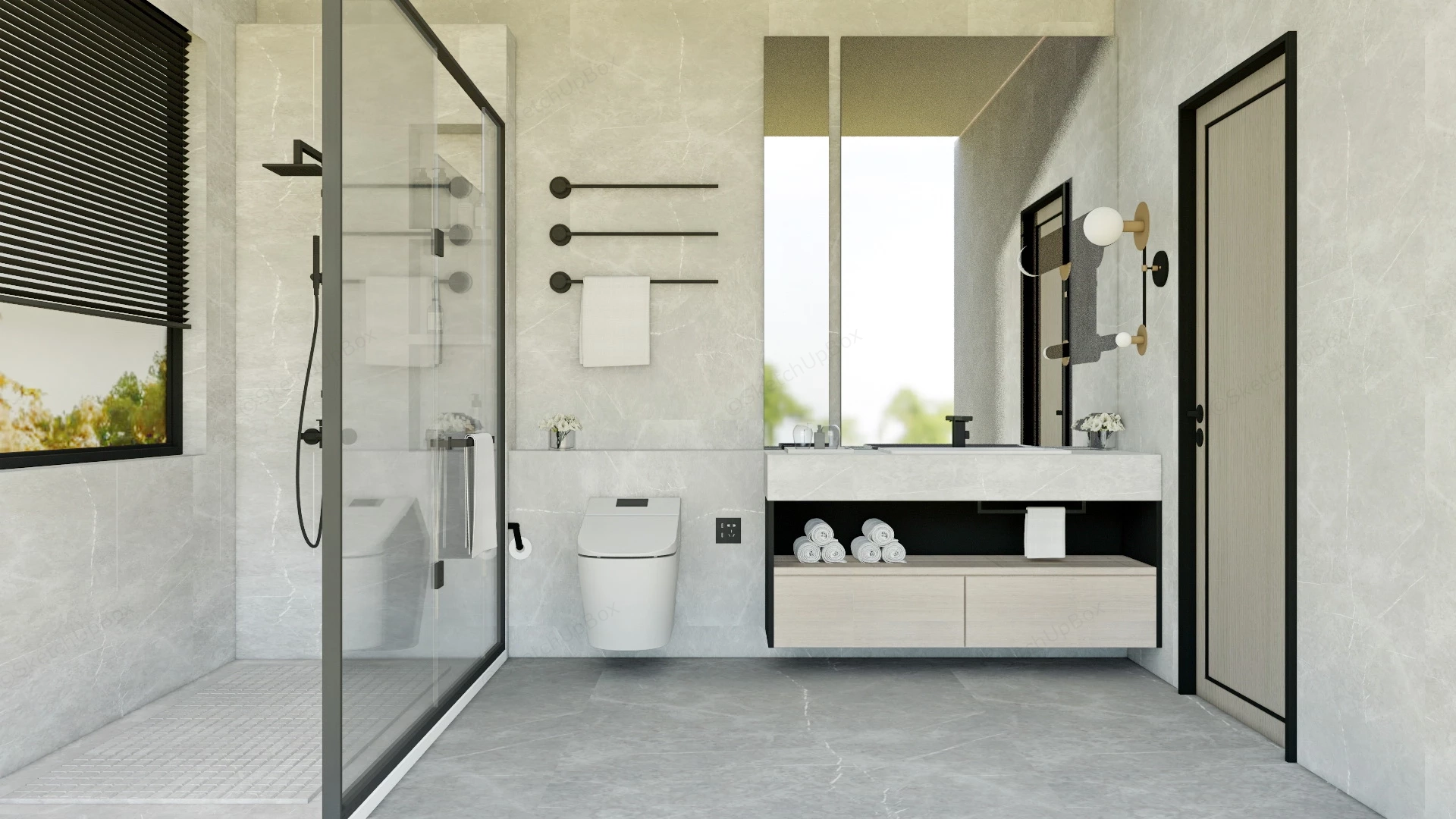 Modern Bathroom Design With Shower sketchup model preview - SketchupBox