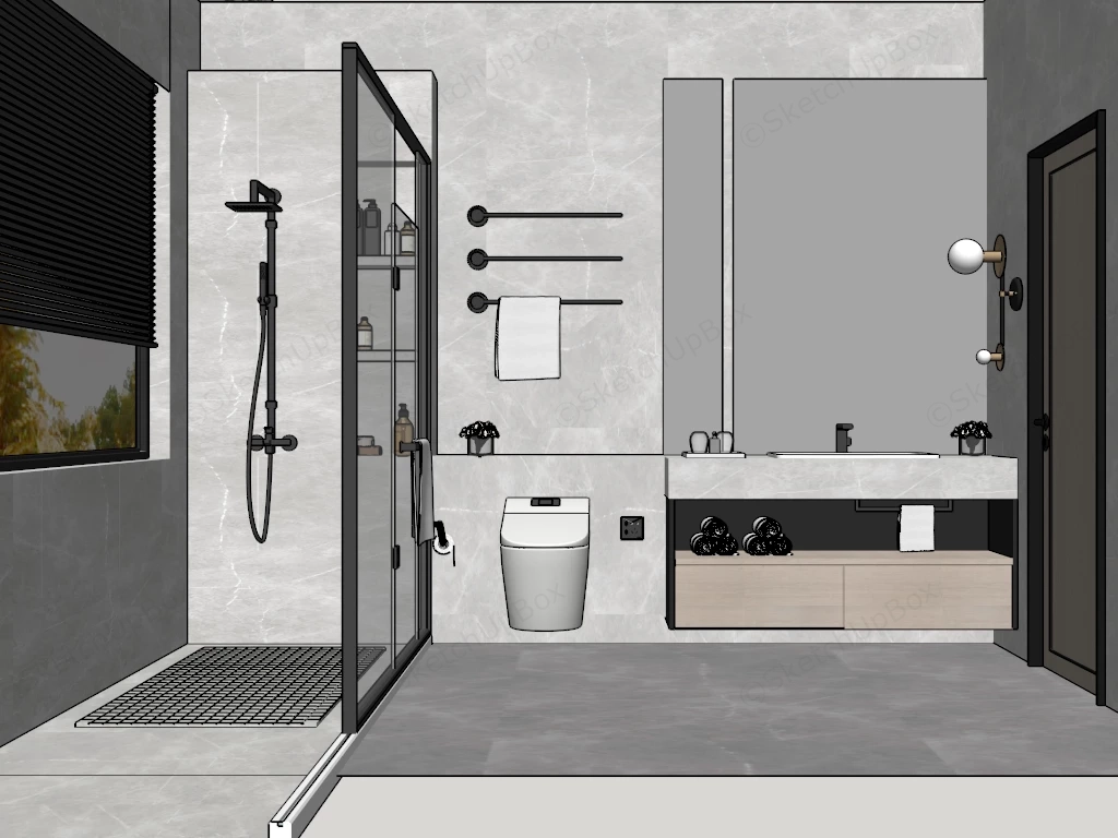 Modern Bathroom Design With Shower sketchup model preview - SketchupBox
