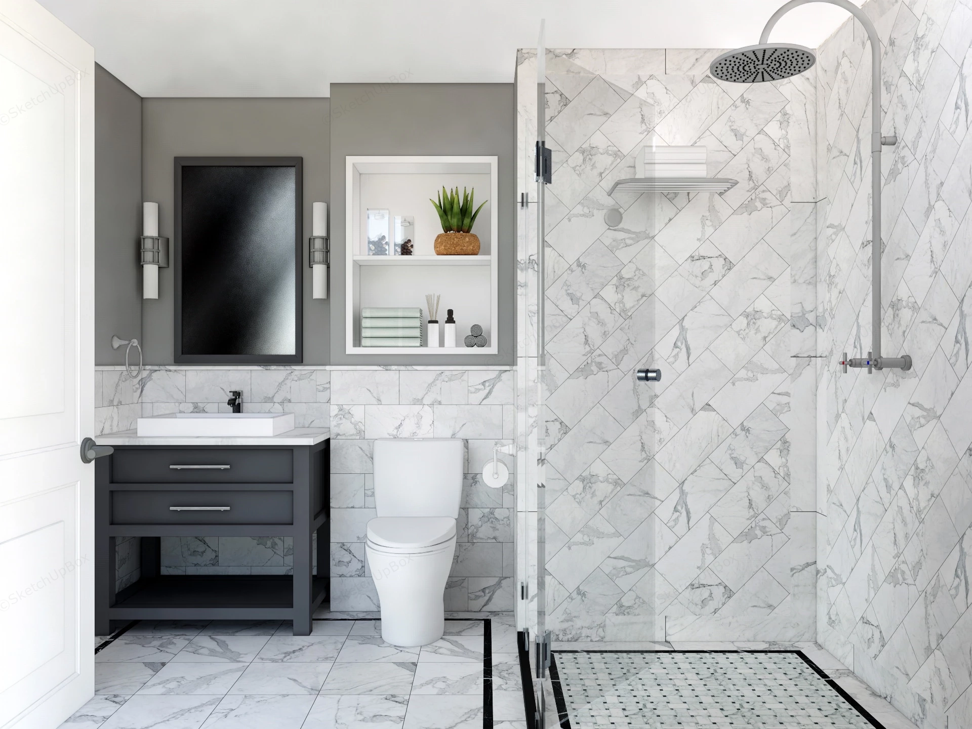 Small Bathroom With Shower sketchup model preview - SketchupBox