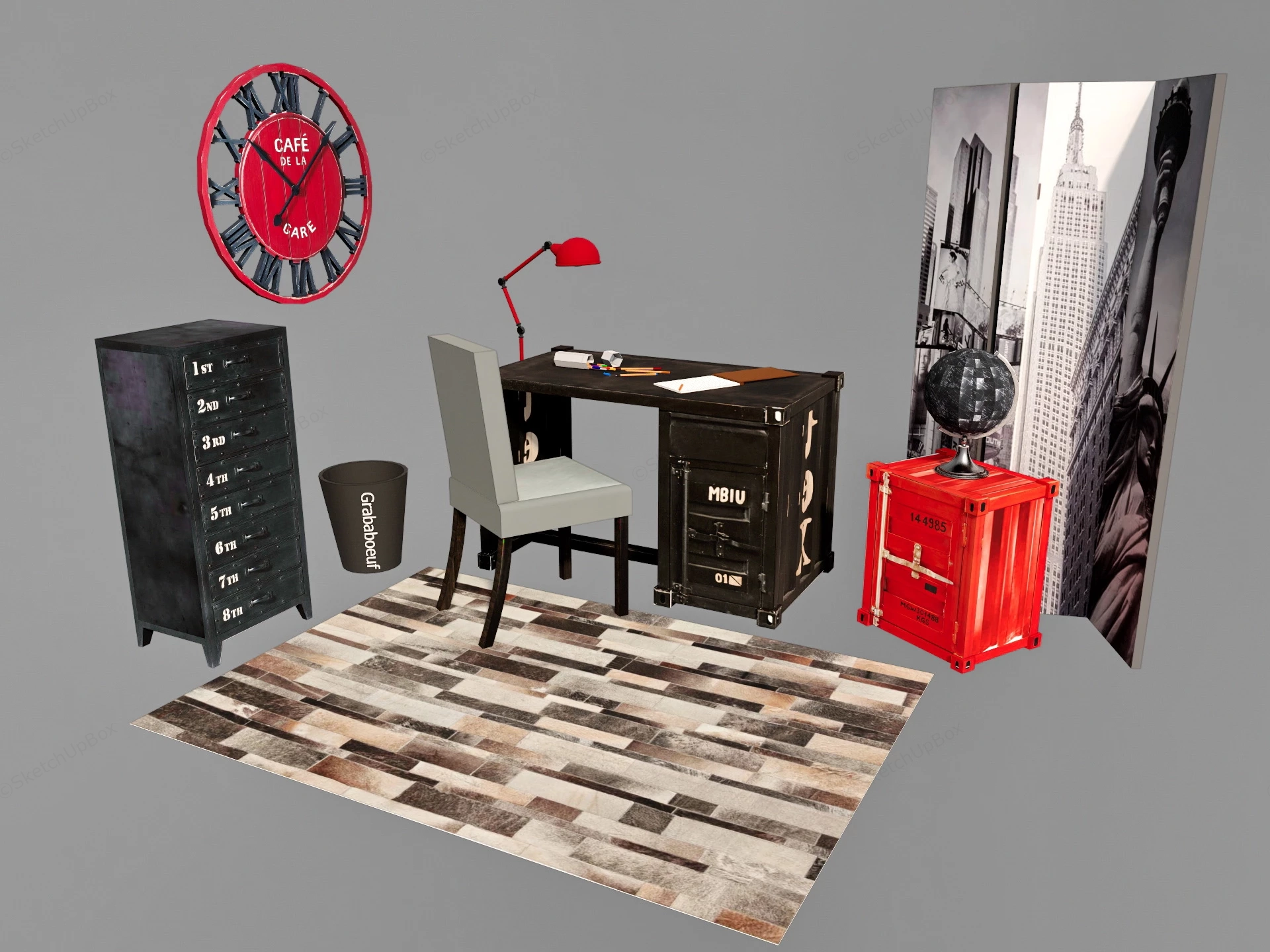 Industrial Style Home Office Furniture sketchup model preview - SketchupBox