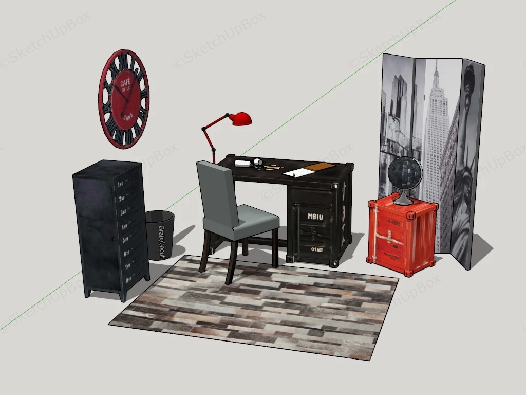 Industrial Style Home Office Furniture sketchup model preview - SketchupBox