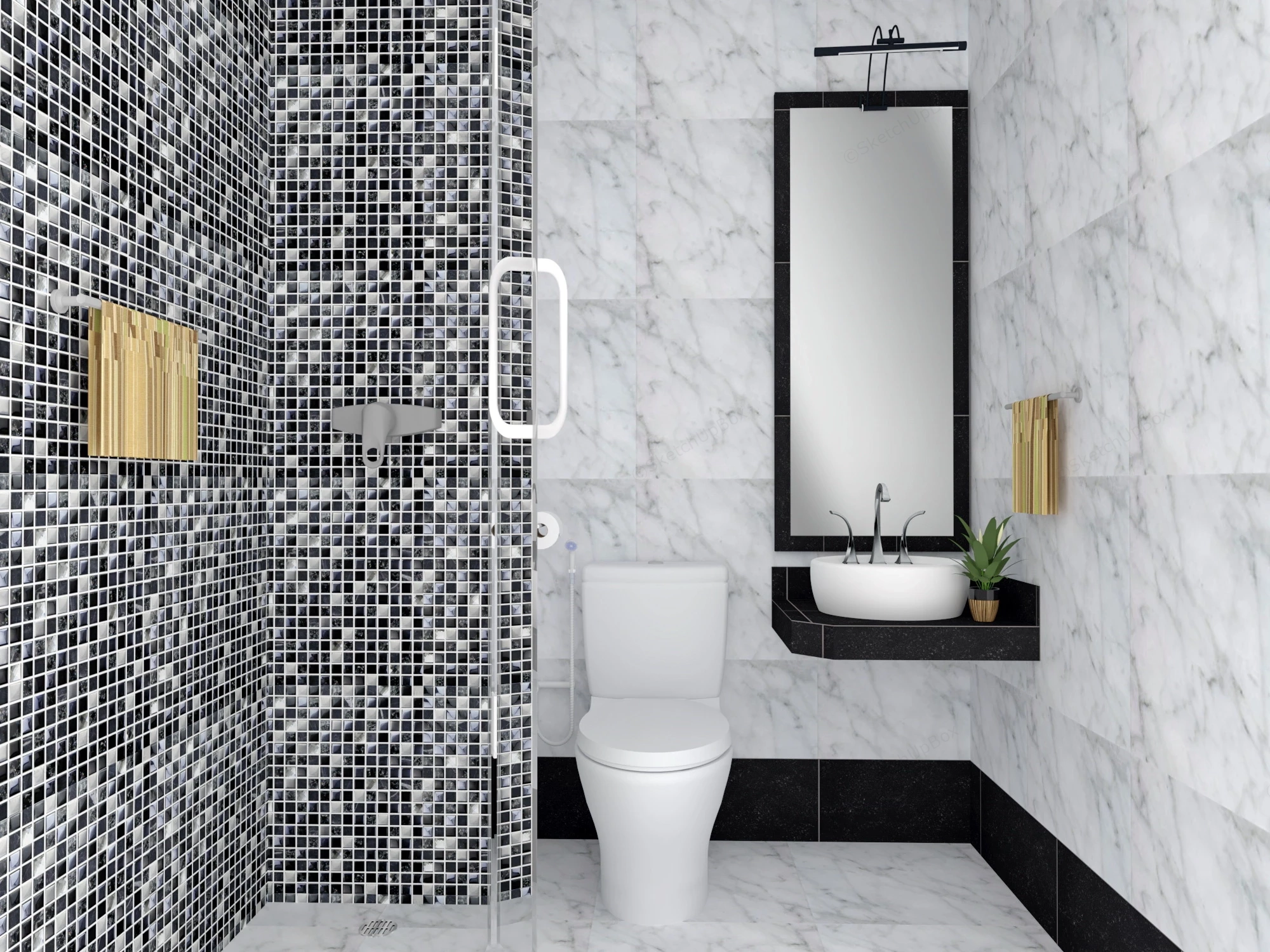 Small Black And White Bathroom sketchup model preview - SketchupBox