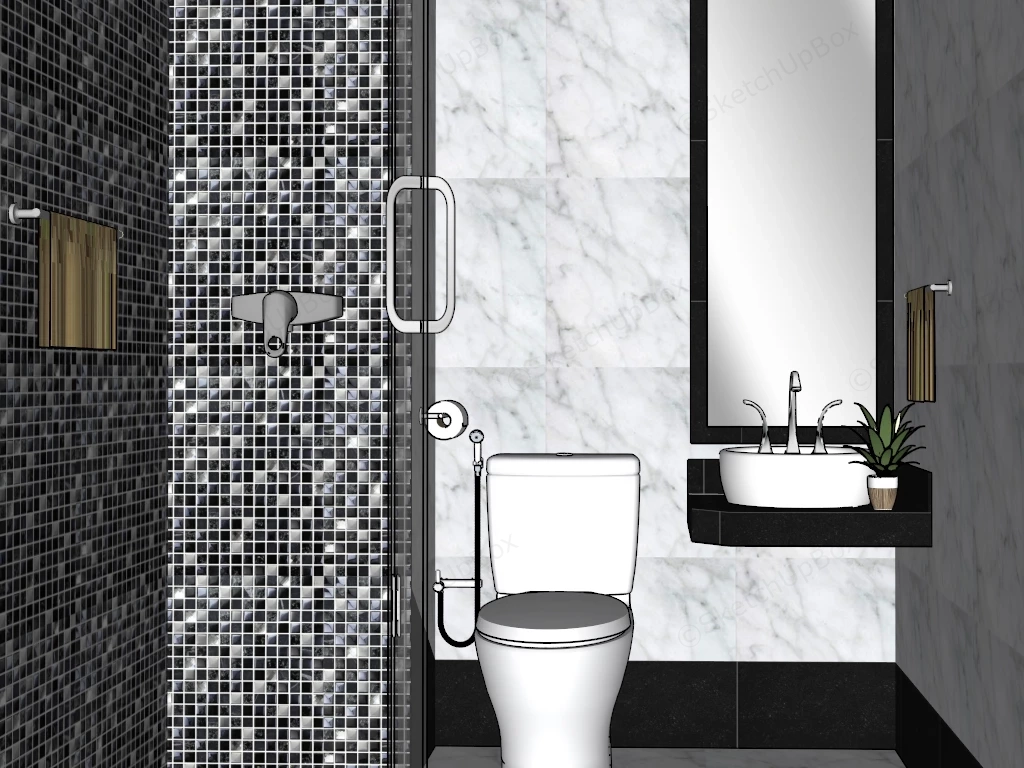 Small Black And White Bathroom sketchup model preview - SketchupBox