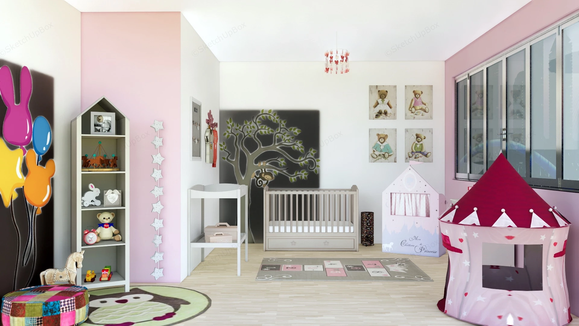 Baby Girl Nursery sketchup model preview - SketchupBox