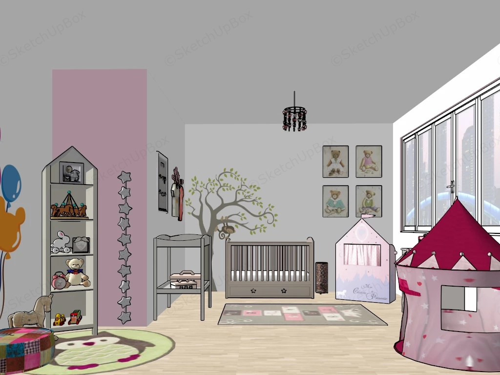 Baby Girl Nursery sketchup model preview - SketchupBox