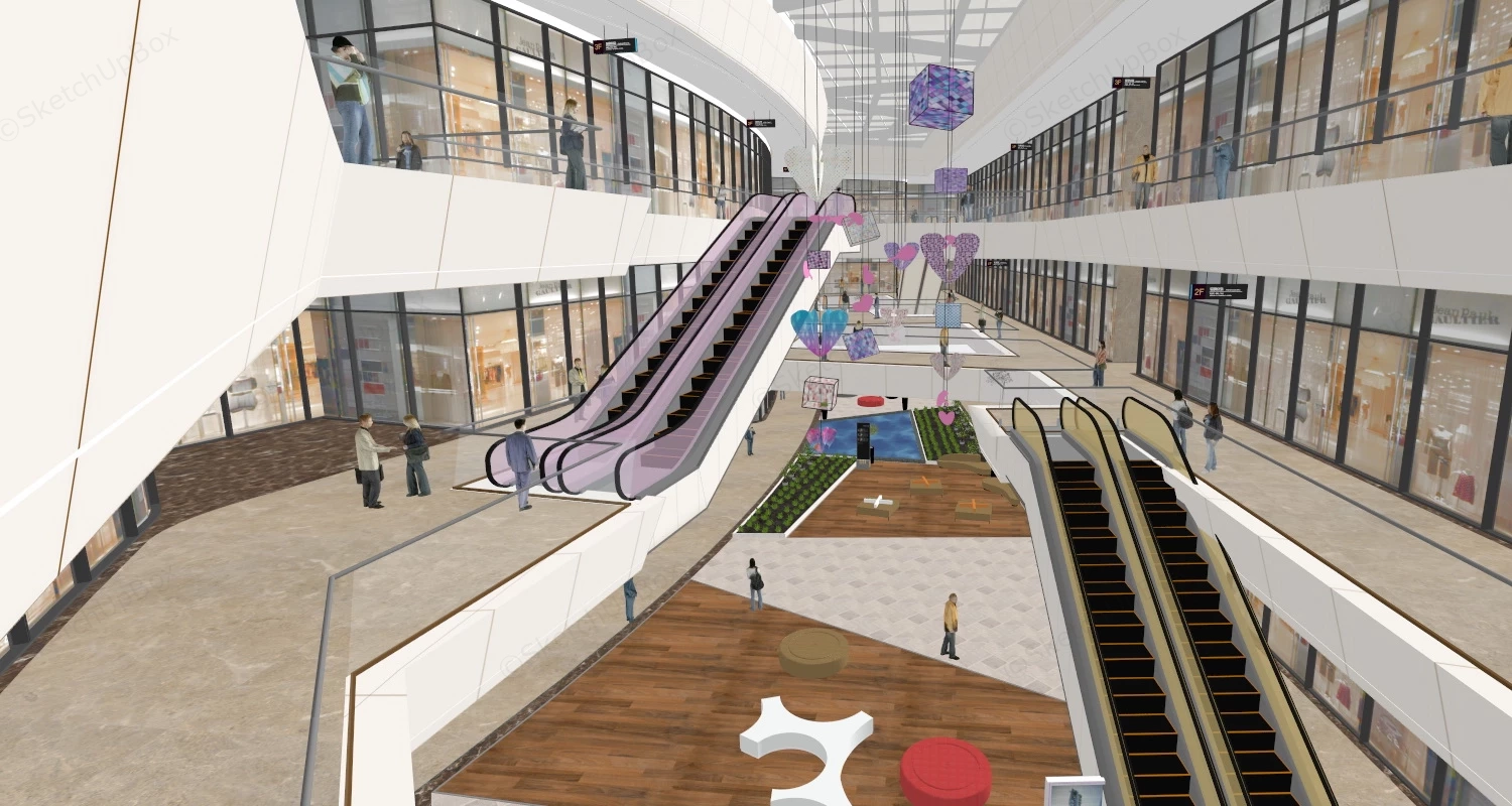 Modern Shopping Mall Atrium sketchup model preview - SketchupBox