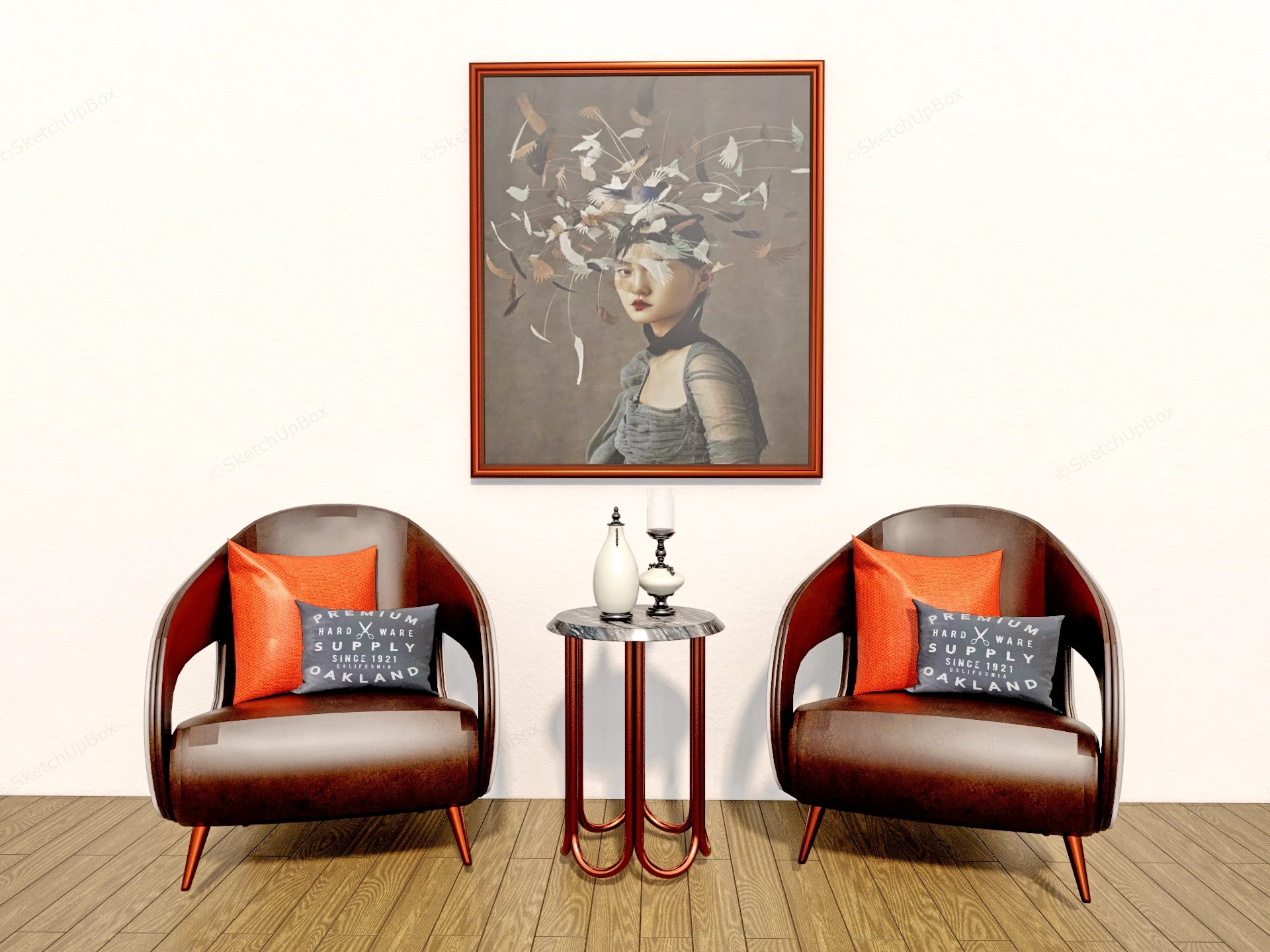 Luxury Accent Chairs And Table Set sketchup model preview - SketchupBox