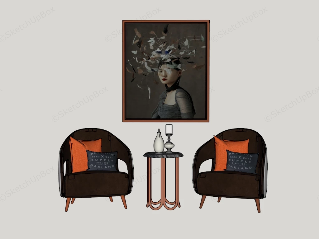 Luxury Accent Chairs And Table Set sketchup model preview - SketchupBox