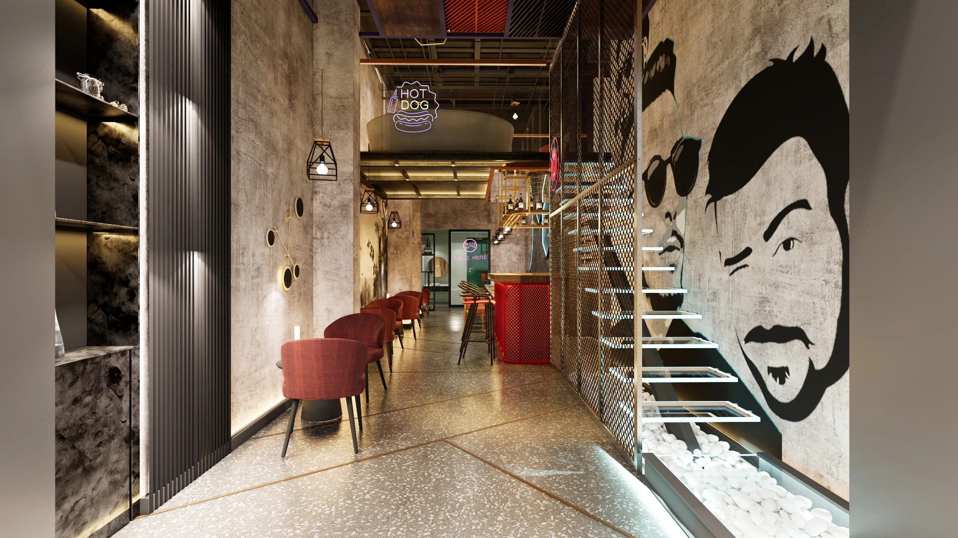 Industrial Style Bar Design sketchup model preview - SketchupBox