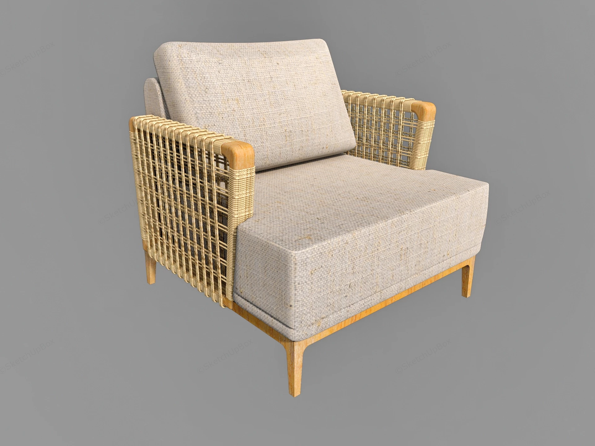 Wood And Rattan Accent Chair sketchup model preview - SketchupBox