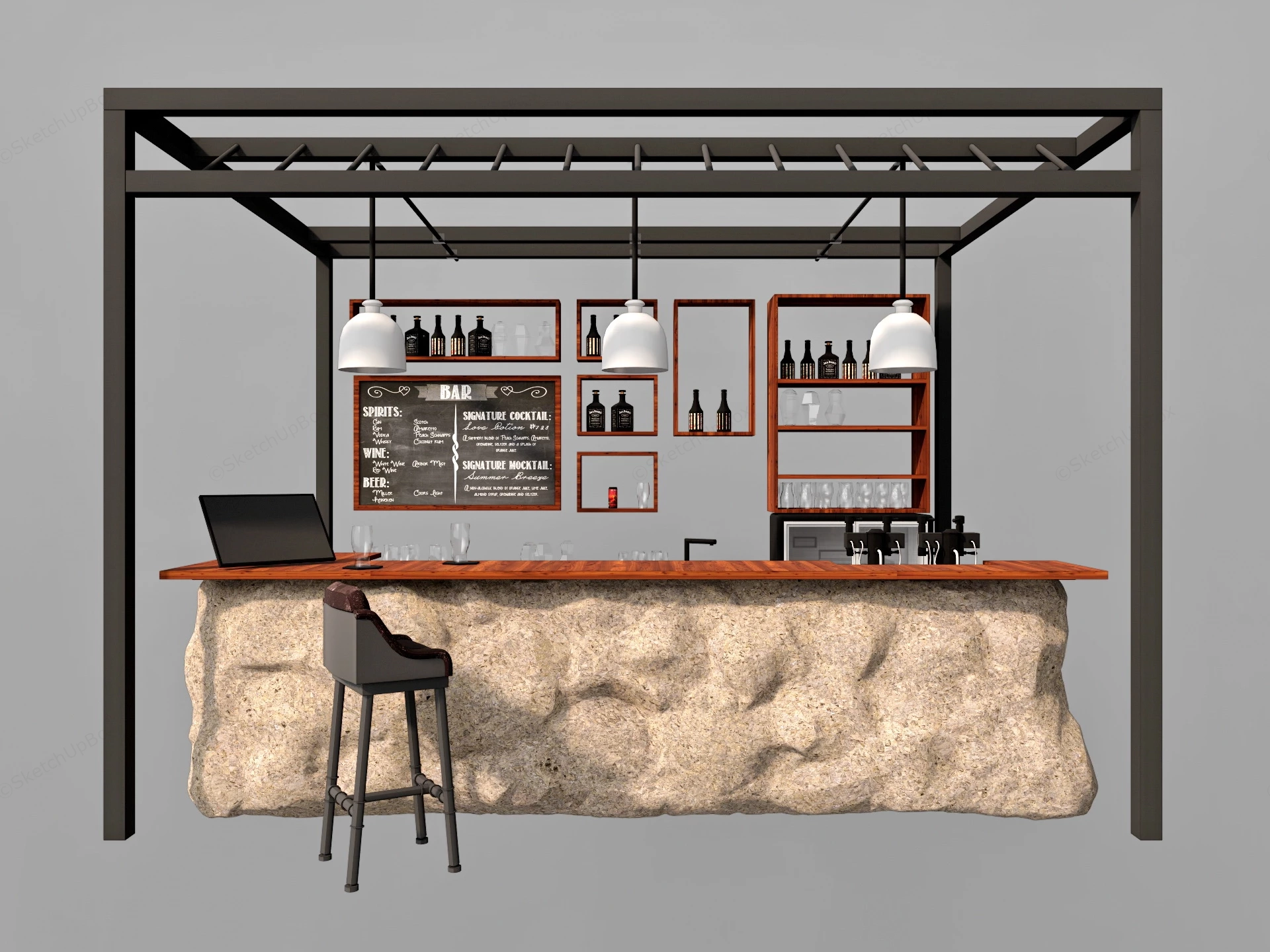 Rustic Outdoor Bar sketchup model preview - SketchupBox