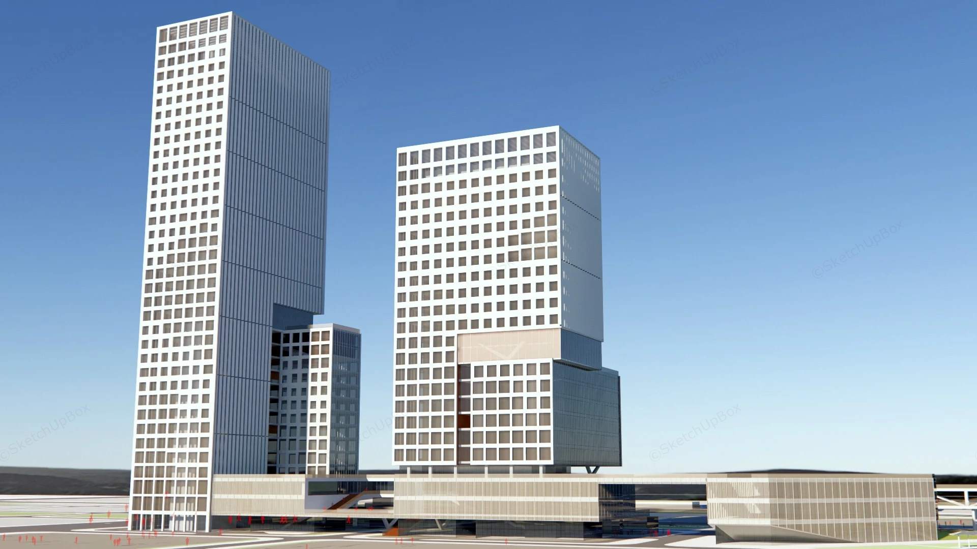 Tall Modern Office Buildings sketchup model preview - SketchupBox