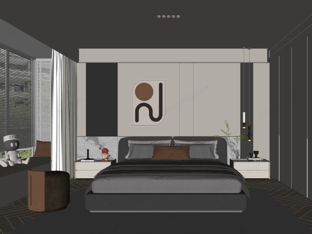 Light Grey Bedroom sketchup model preview - SketchupBox