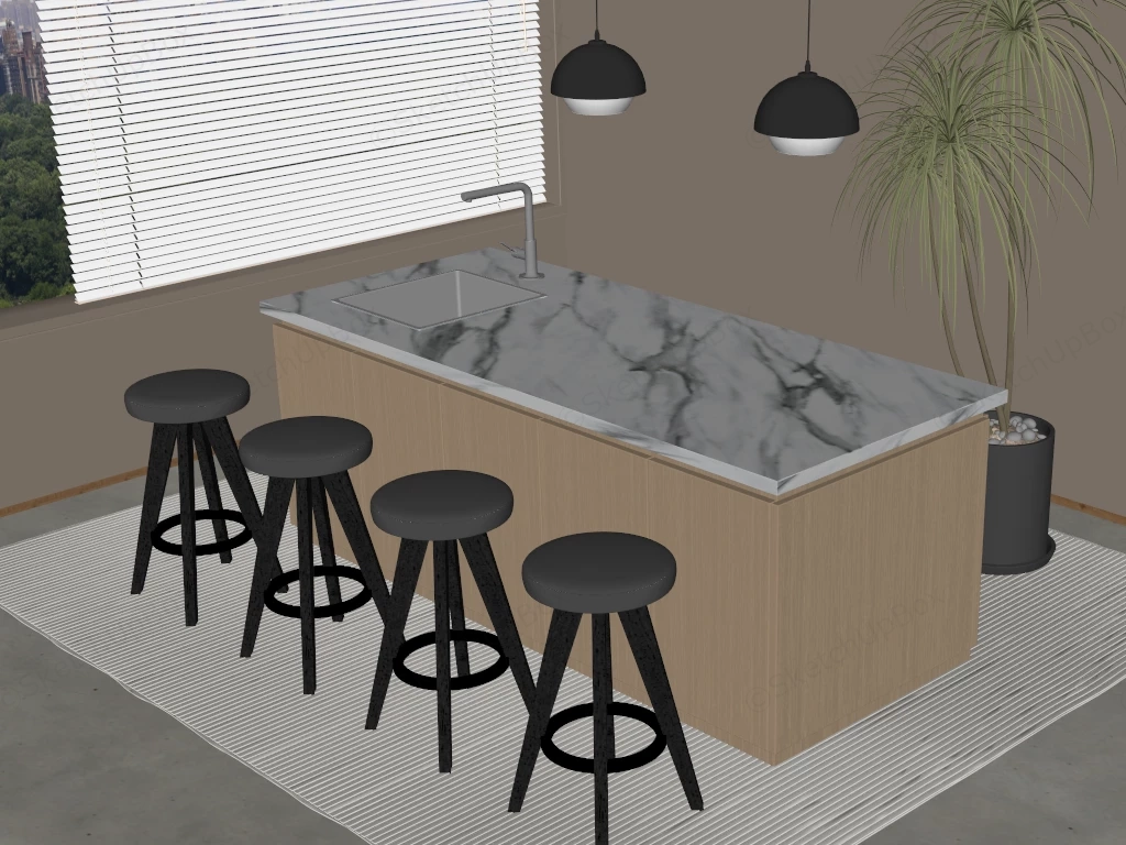 Contemporary Kitchen Island sketchup model preview - SketchupBox