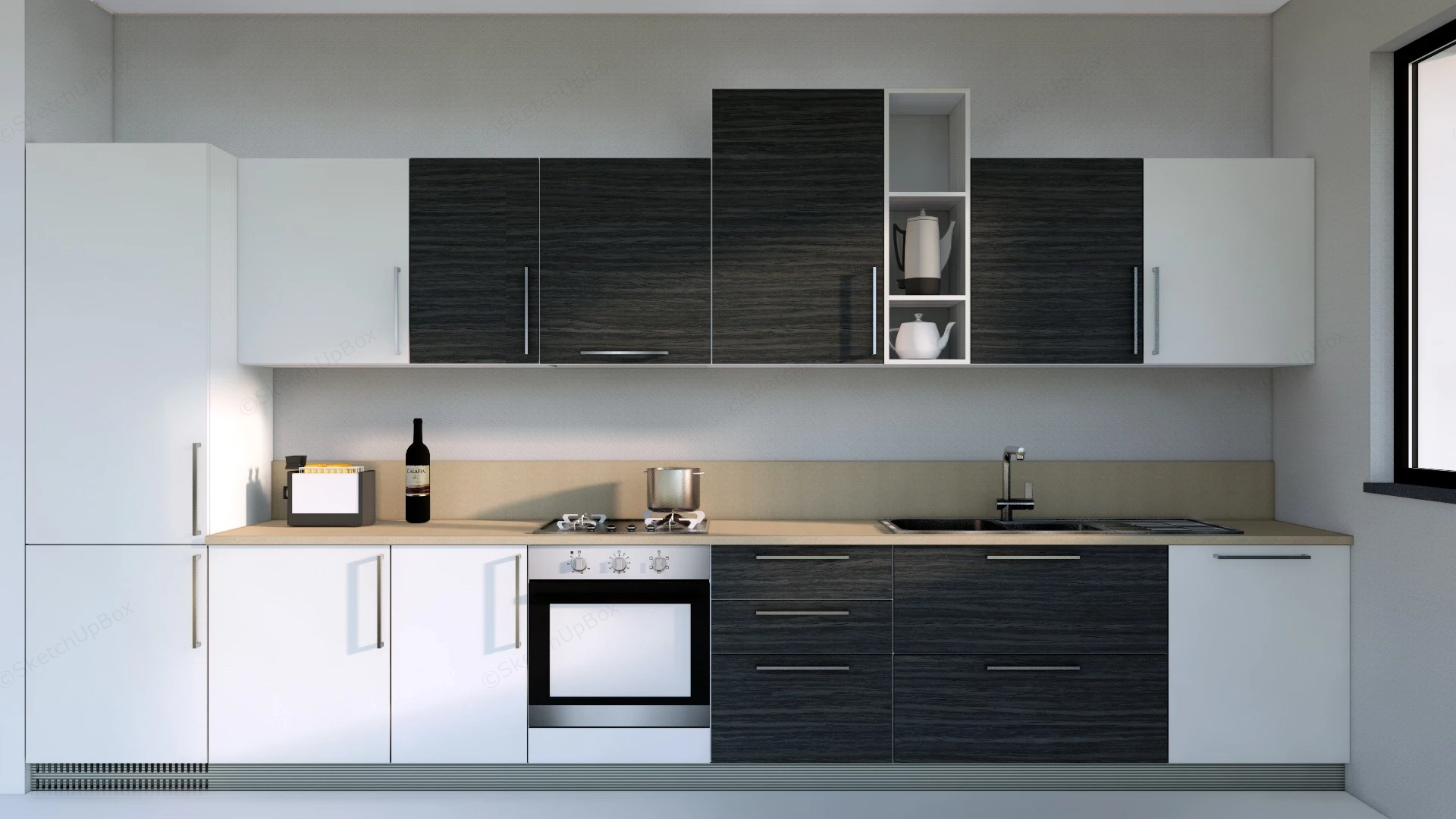 White And Black Kitchen Cabinets sketchup model preview - SketchupBox