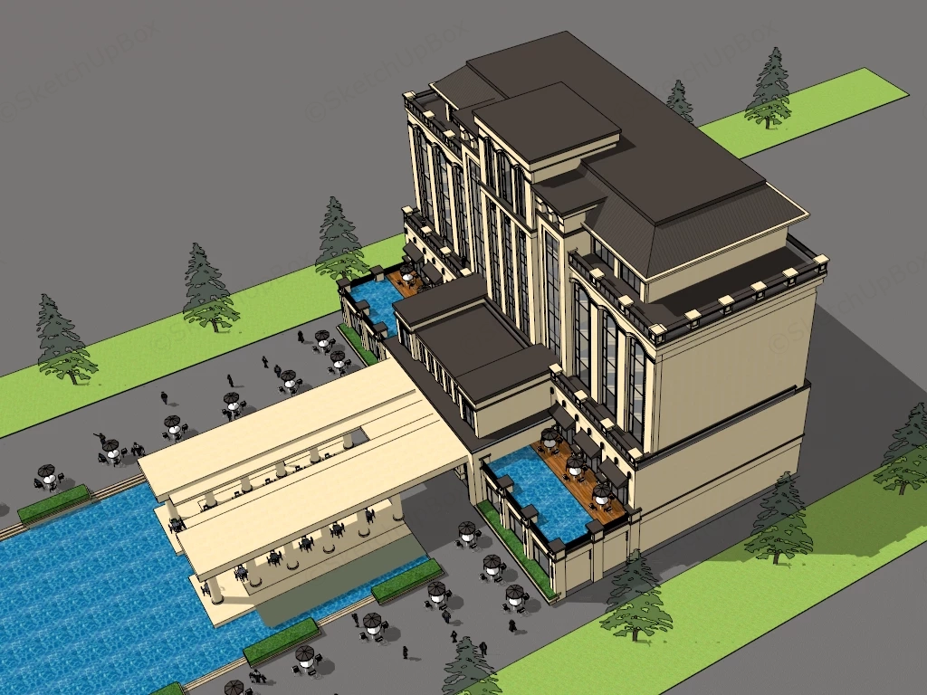 French Style Hotel Building sketchup model preview - SketchupBox