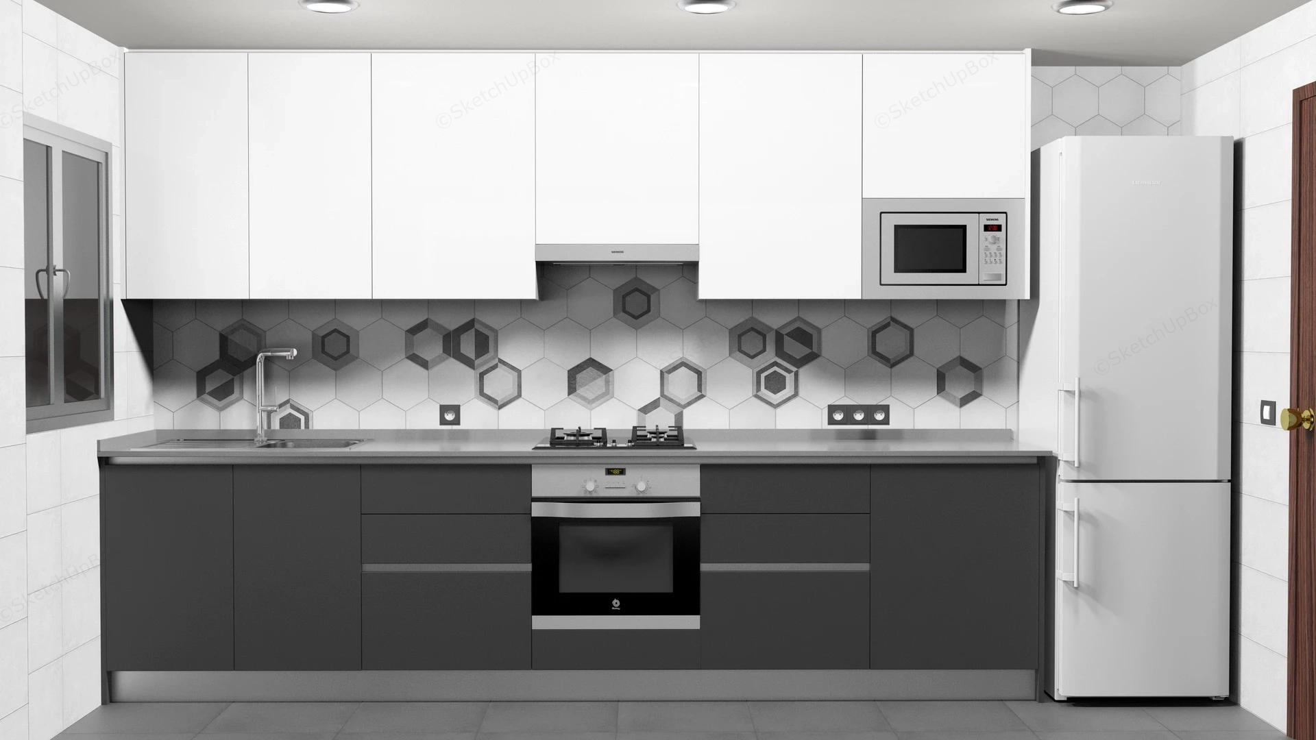 Modern One Wall Kitchen sketchup model preview - SketchupBox