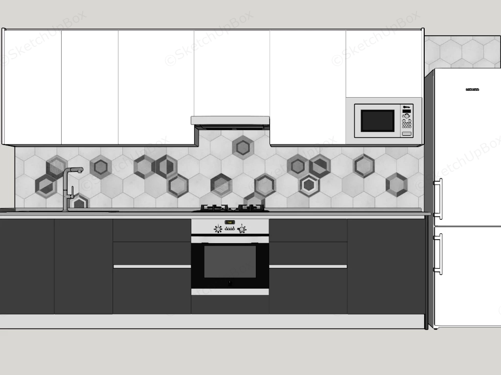 Modern One Wall Kitchen sketchup model preview - SketchupBox