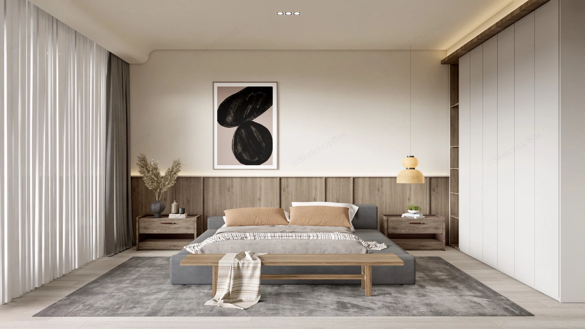 Modern Wabi Sabi Bedroom Design Ideas sketchup model preview - SketchupBox