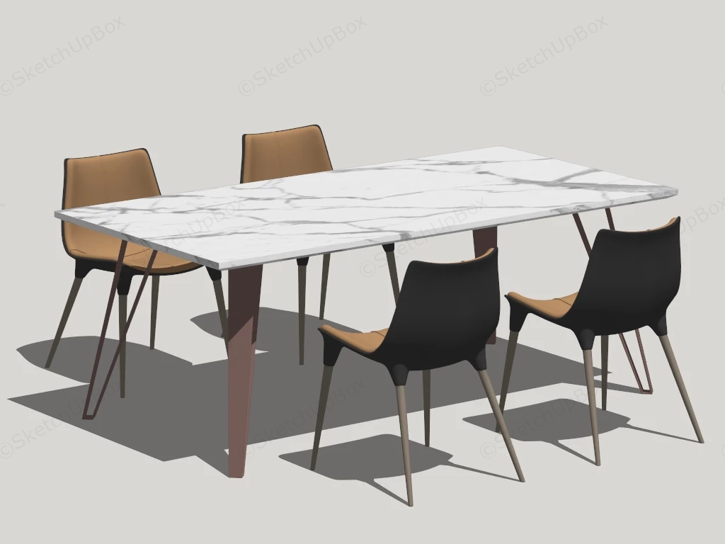 5 Piece Marble Dining Table Set sketchup model preview - SketchupBox