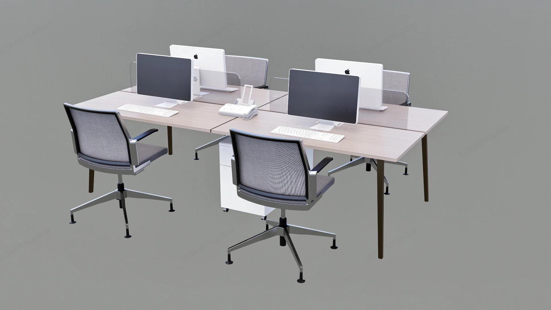 4 Person Workstation Desk sketchup model preview - SketchupBox
