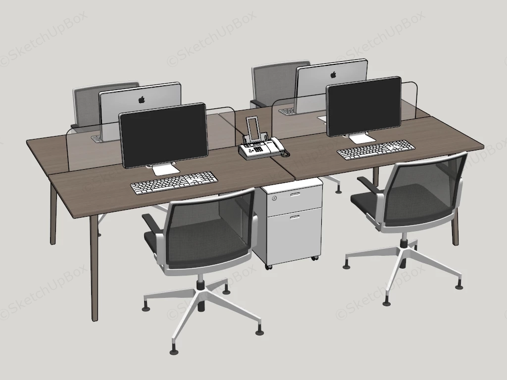 4 Person Workstation Desk sketchup model preview - SketchupBox
