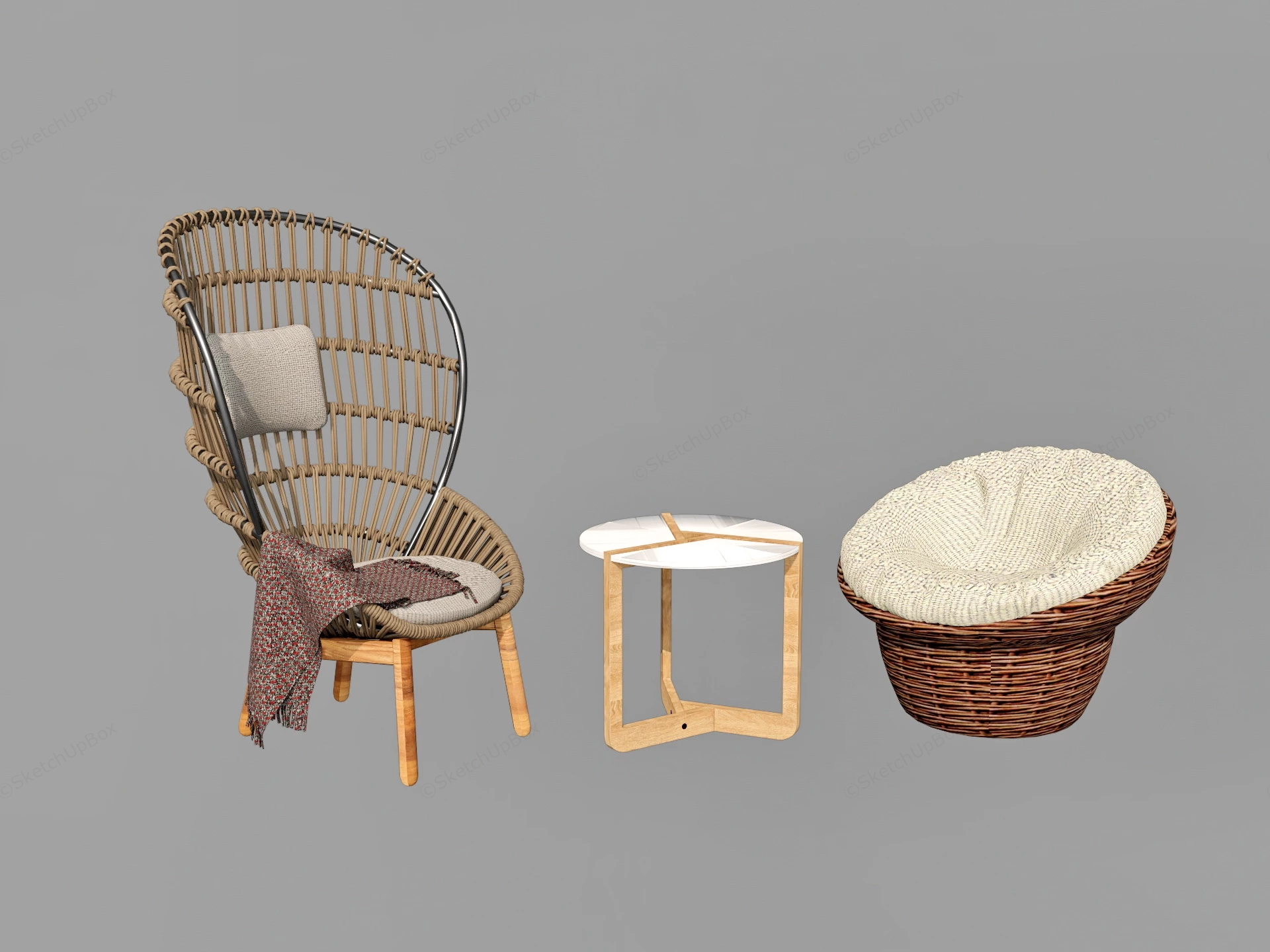 Patio Rattan Accent Chairs sketchup model preview - SketchupBox