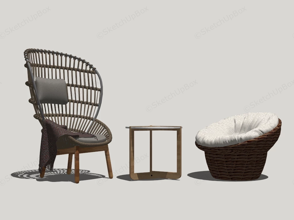 Patio Rattan Accent Chairs sketchup model preview - SketchupBox