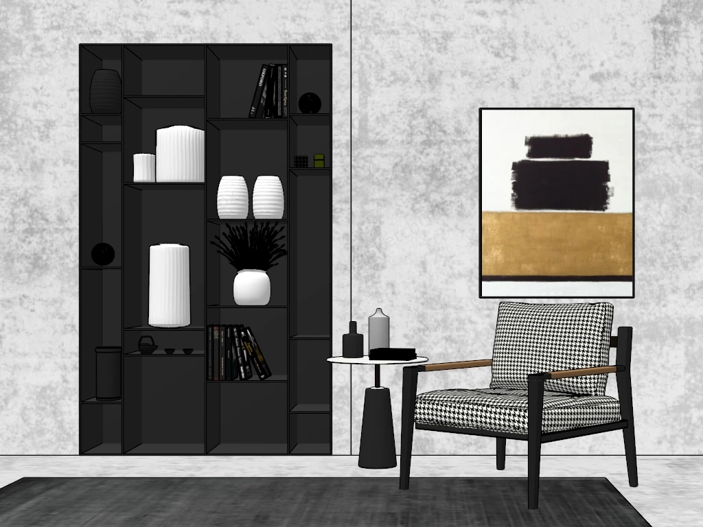 Minimalist Accent Chair And Table Set sketchup model preview - SketchupBox