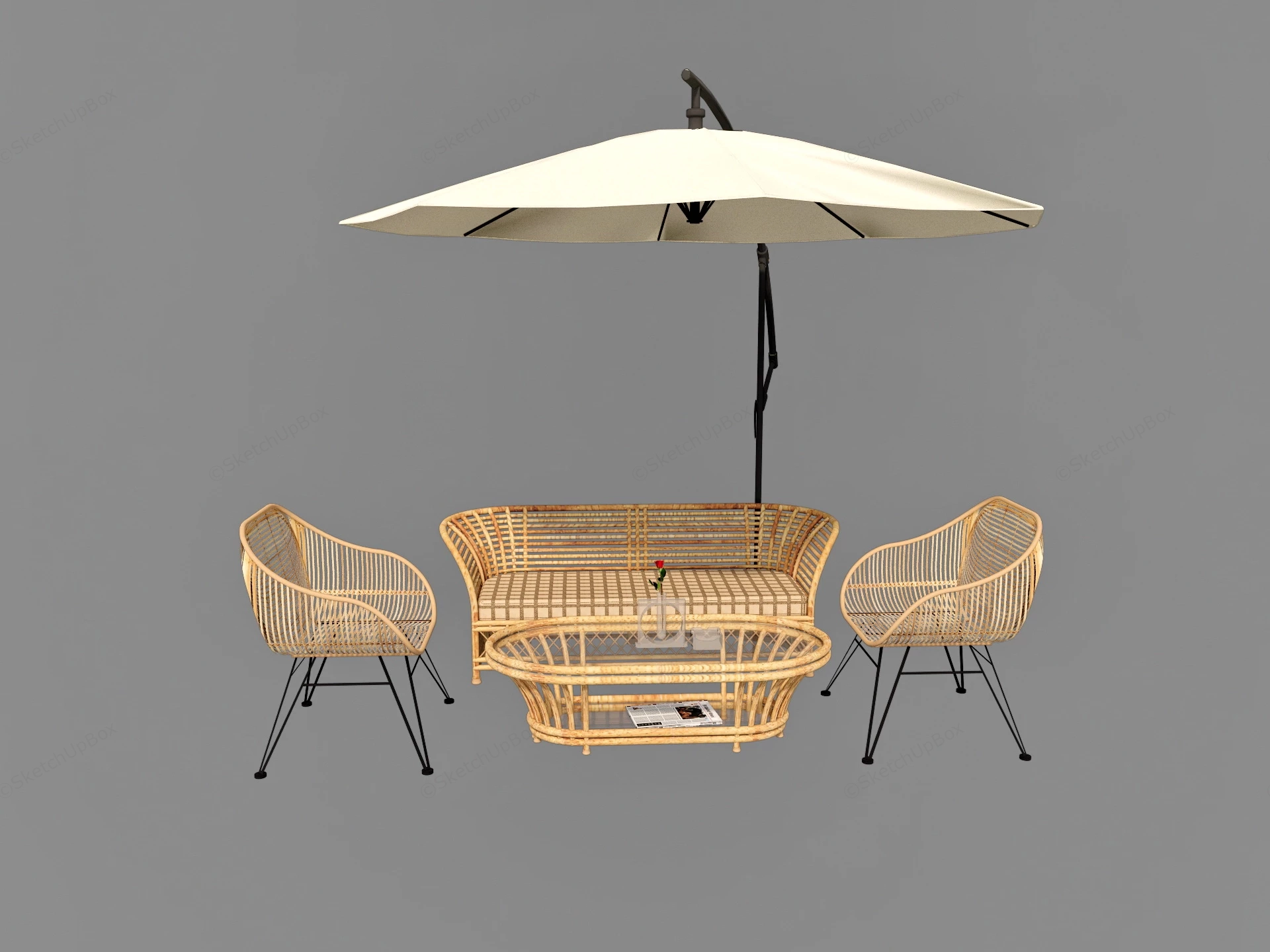 Rattan Patio Set With Umbrella sketchup model preview - SketchupBox