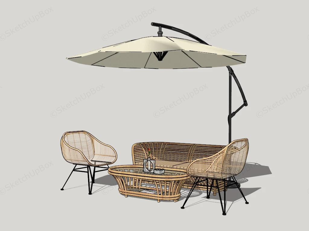 Rattan Patio Set With Umbrella sketchup model preview - SketchupBox