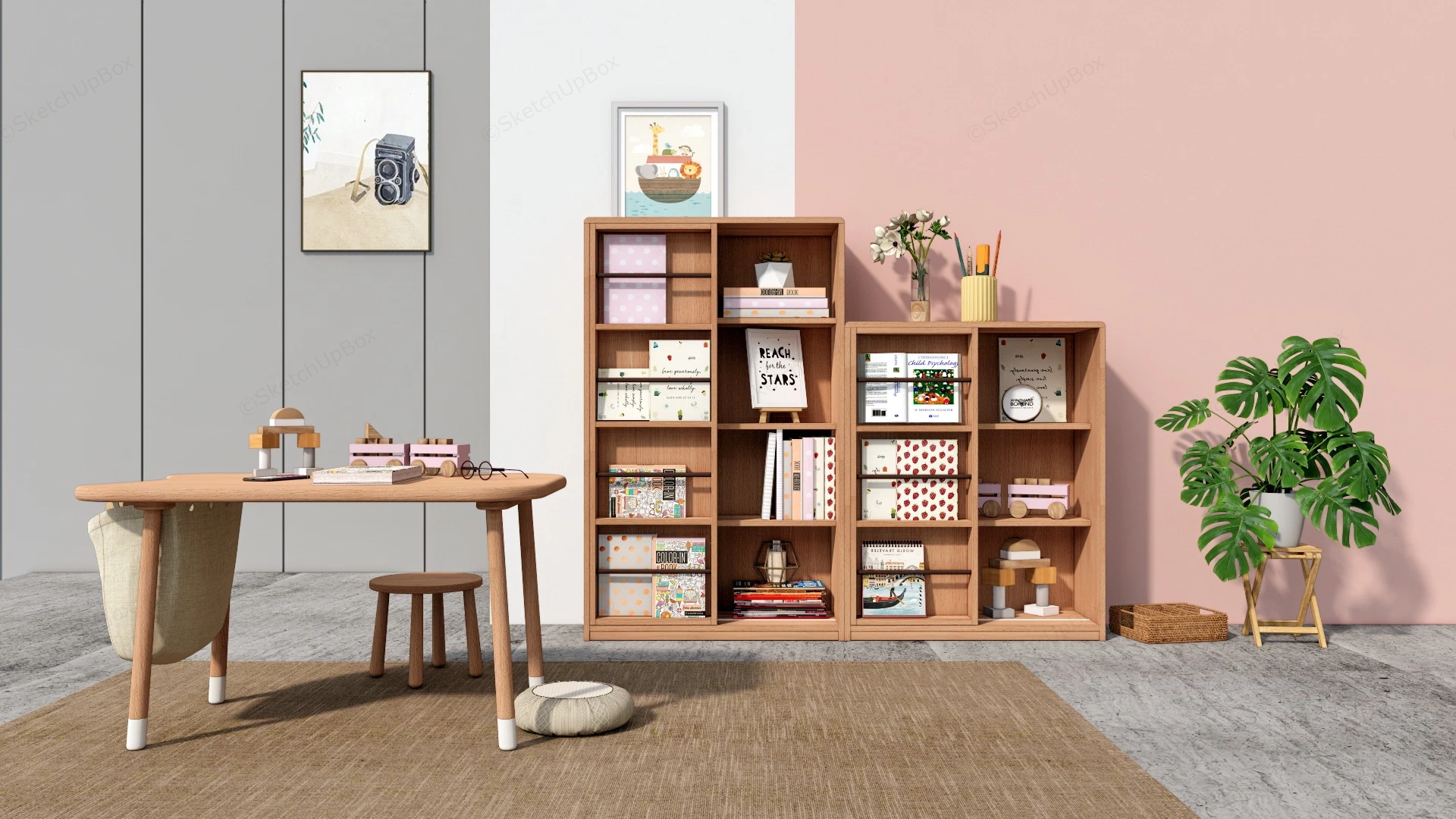 Kids Bookcase And Table sketchup model preview - SketchupBox