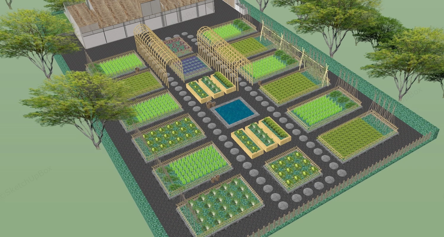 Community Vegetable Garden sketchup model preview - SketchupBox