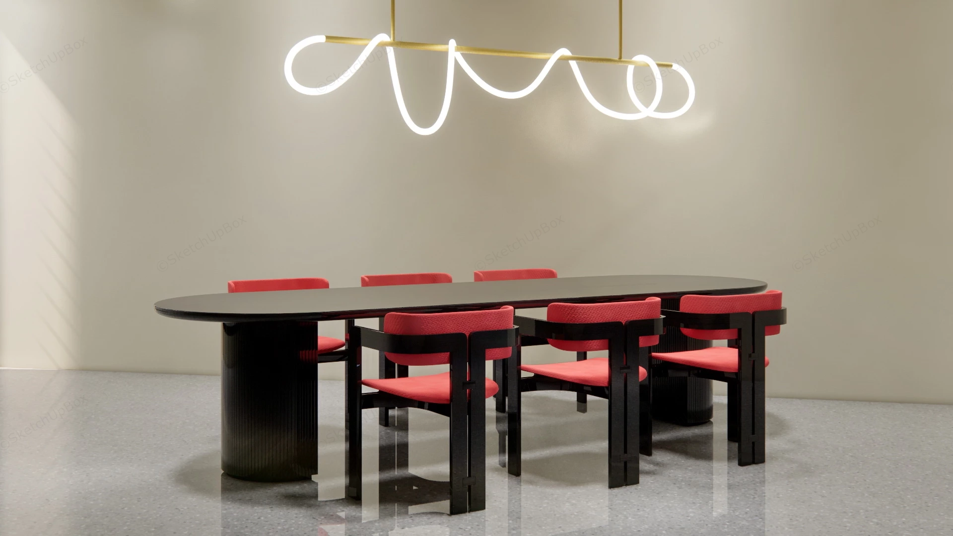 Red And Black Dining Room Set sketchup model preview - SketchupBox