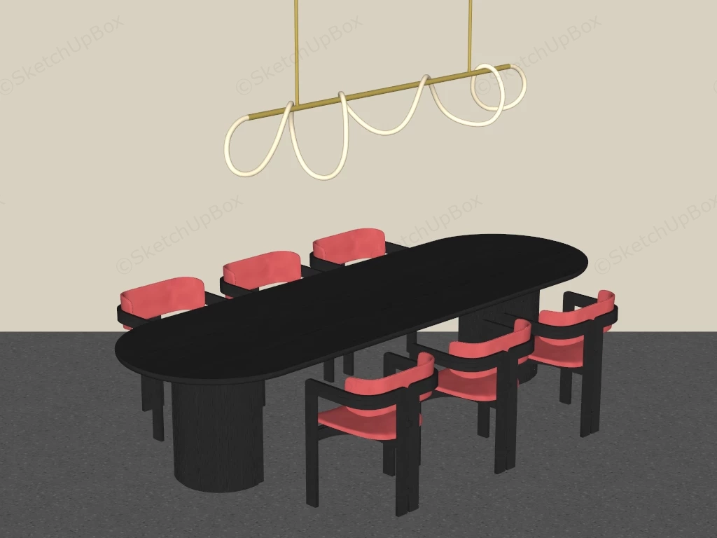 Red And Black Dining Room Set sketchup model preview - SketchupBox