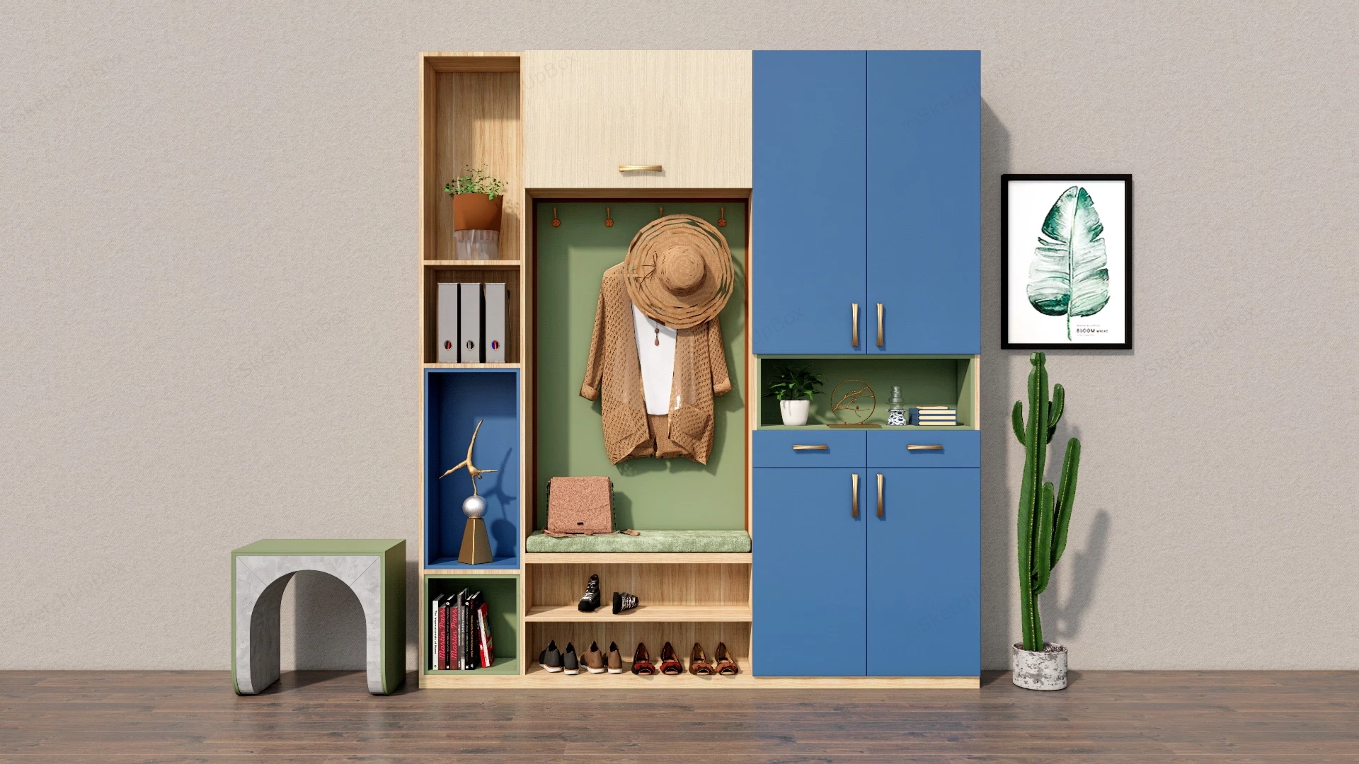 Hall Tree Entryway Furniture sketchup model preview - SketchupBox