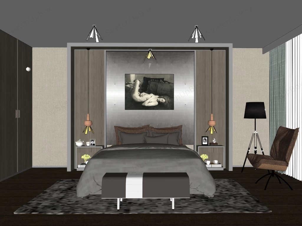 Modern Classic Parents Bedroom sketchup model preview - SketchupBox