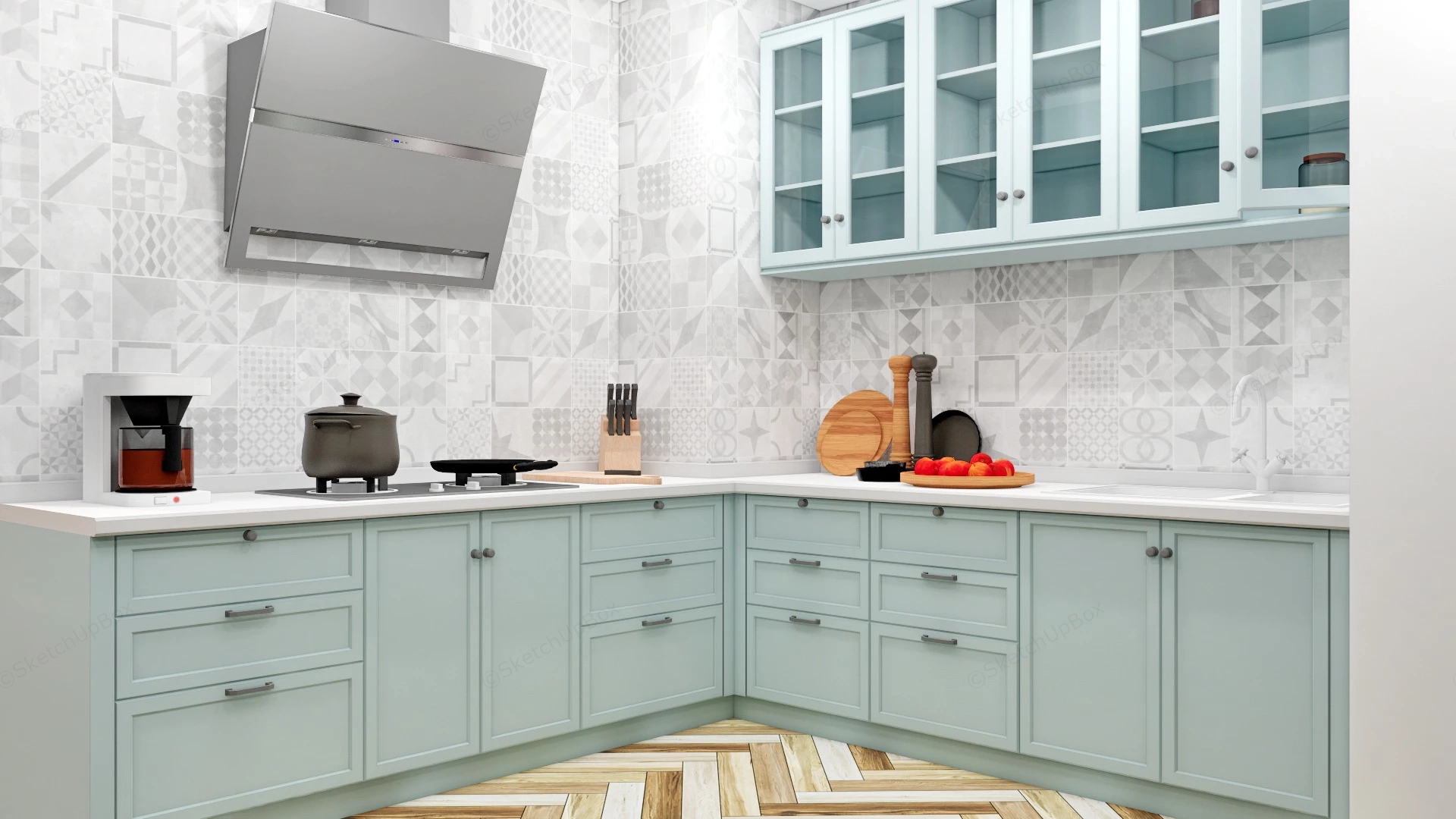 Light Green Kitchen Cabinets sketchup model preview - SketchupBox