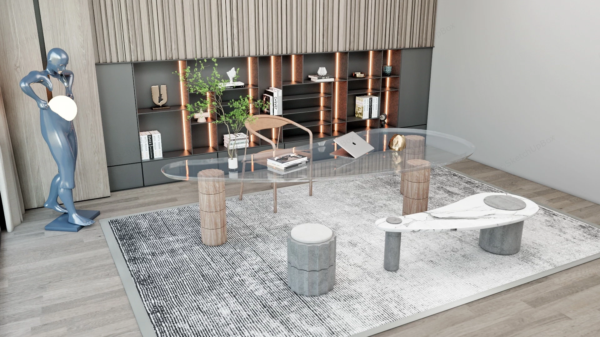 Stylish Home Office Design sketchup model preview - SketchupBox