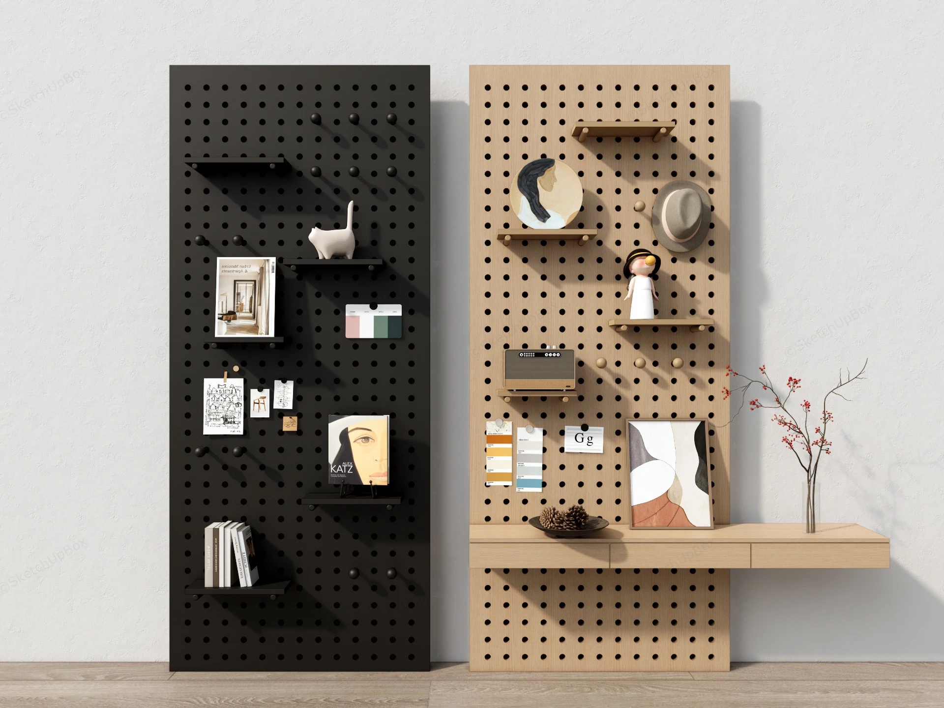 Wall Mounted Pegboard With Shelf sketchup model preview - SketchupBox