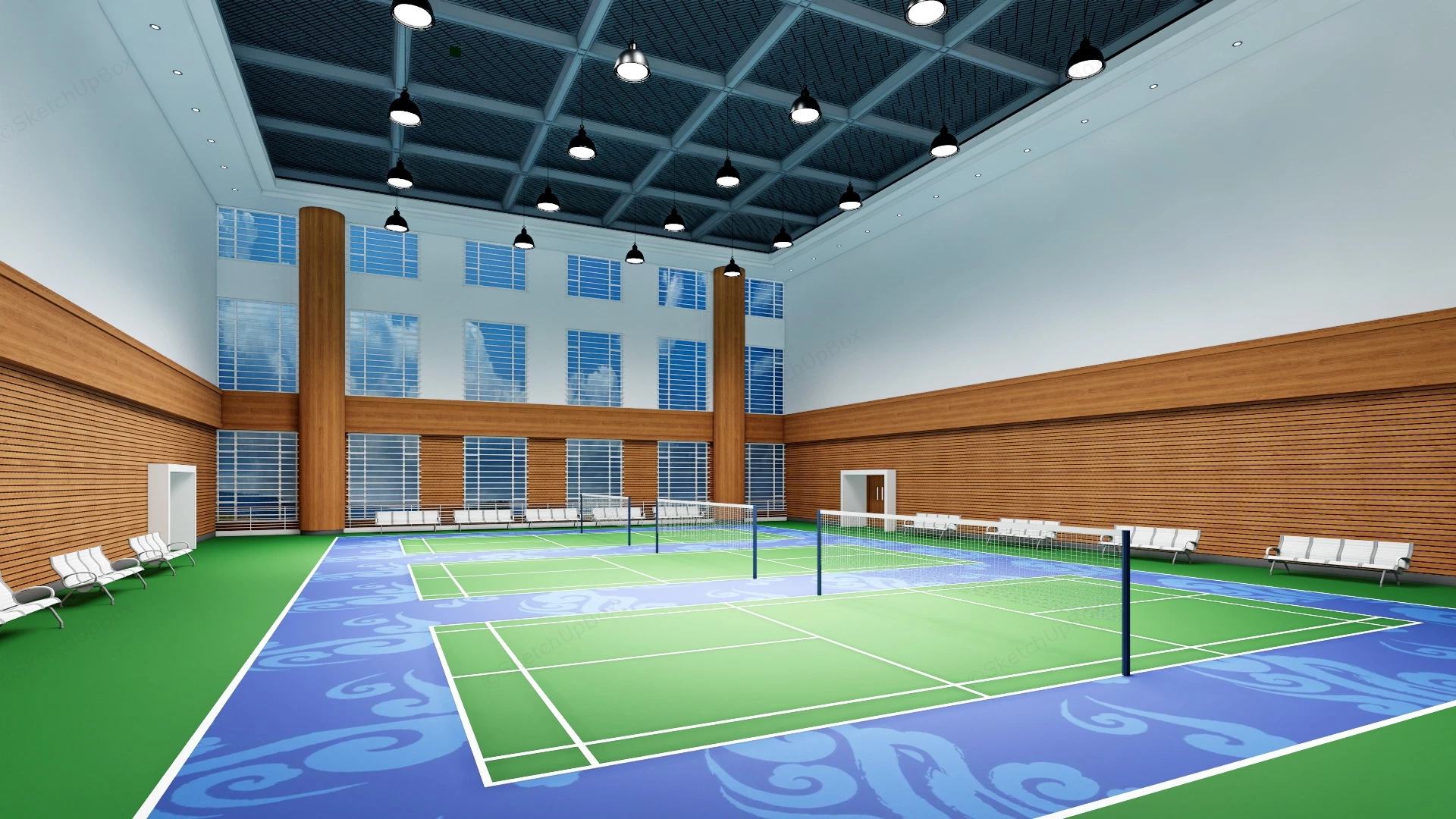 Indoor Badminton Court sketchup model preview - SketchupBox