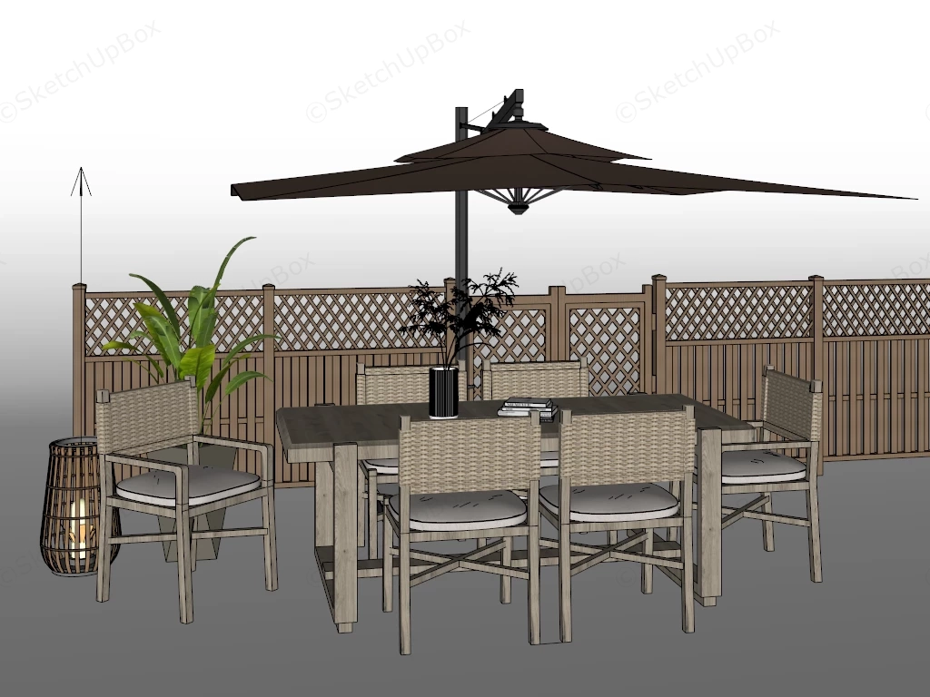 Rustic Wood Patio Furniture With Umbrella sketchup model preview - SketchupBox