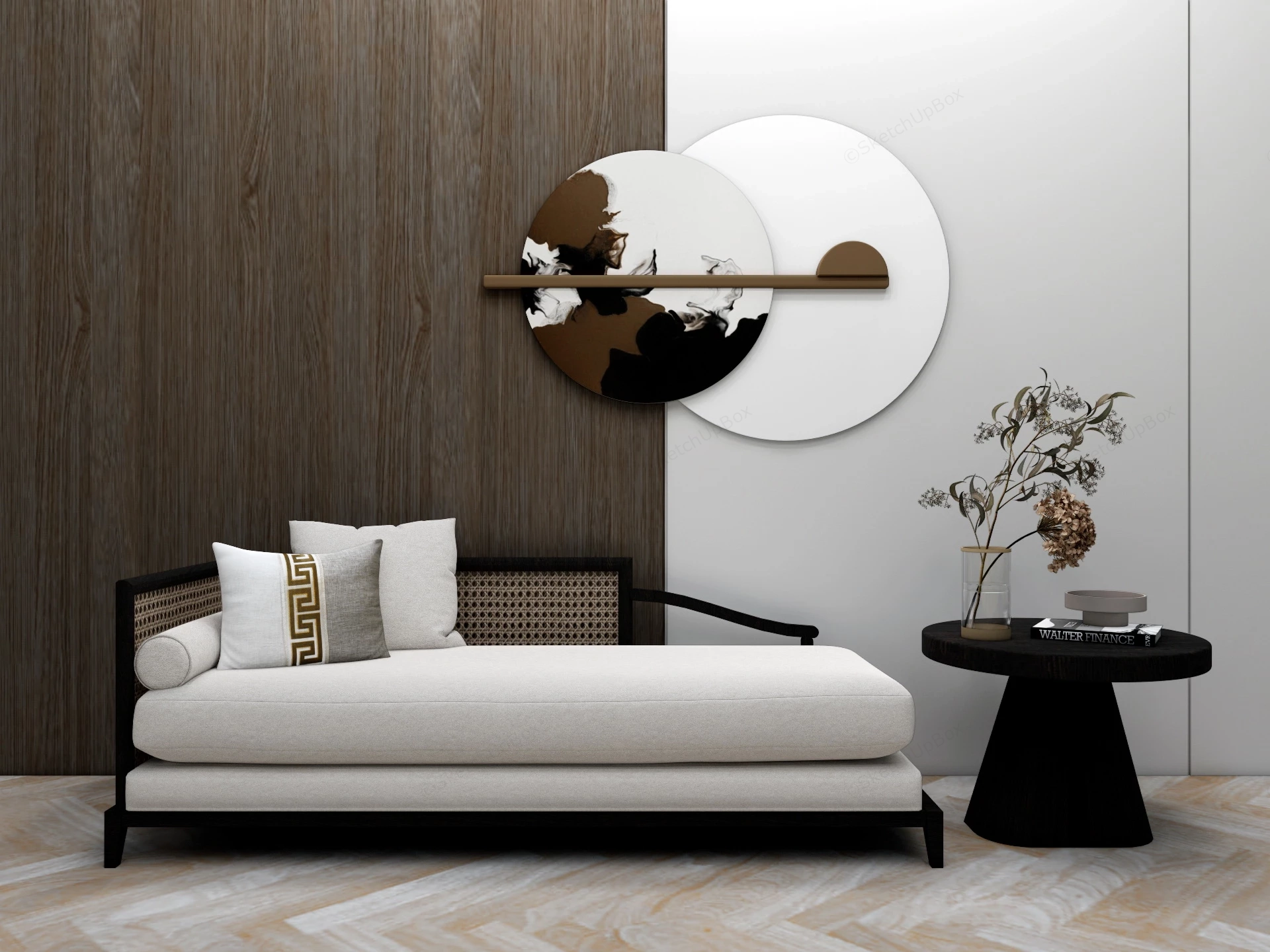 Upholstered Chaise Lounge And Table Set sketchup model preview - SketchupBox