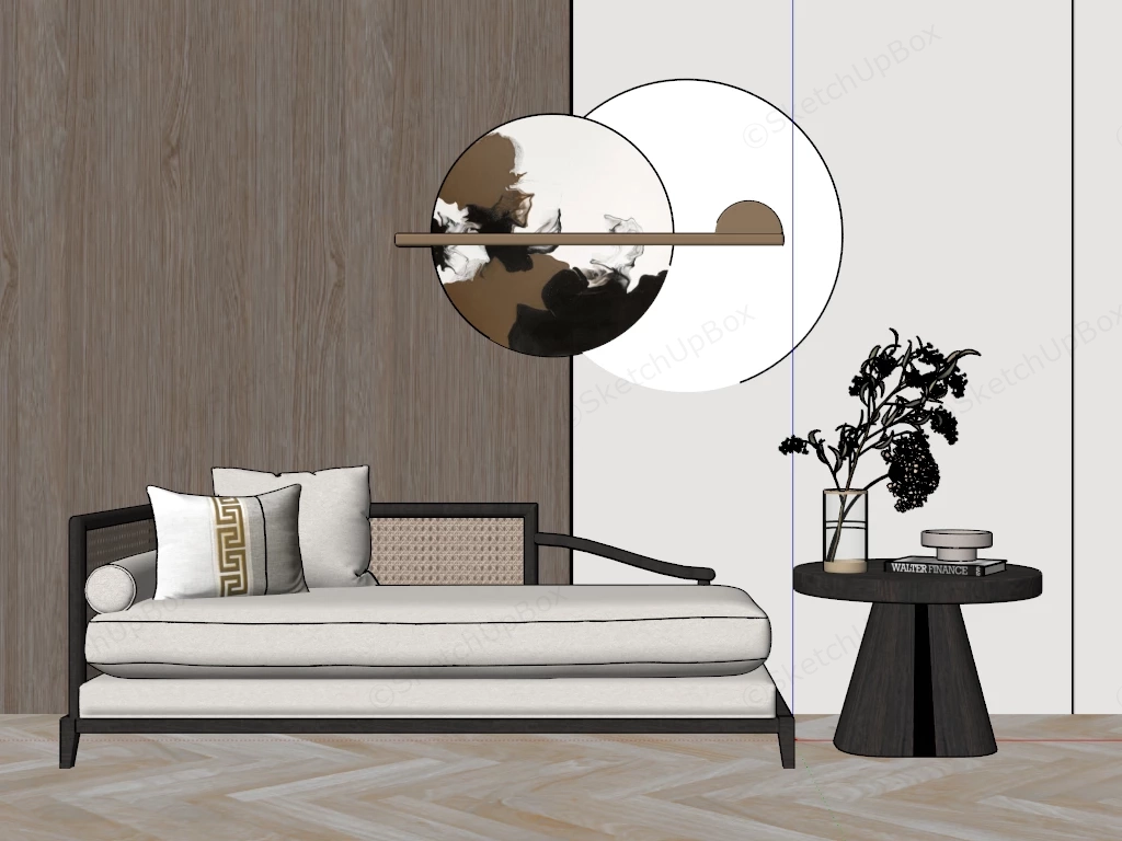 Upholstered Chaise Lounge And Table Set sketchup model preview - SketchupBox