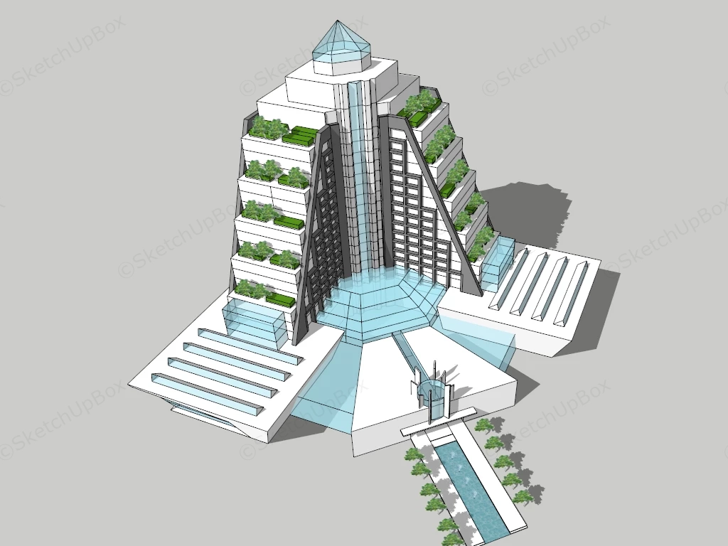 Ultra Modern Hotel Building sketchup model preview - SketchupBox