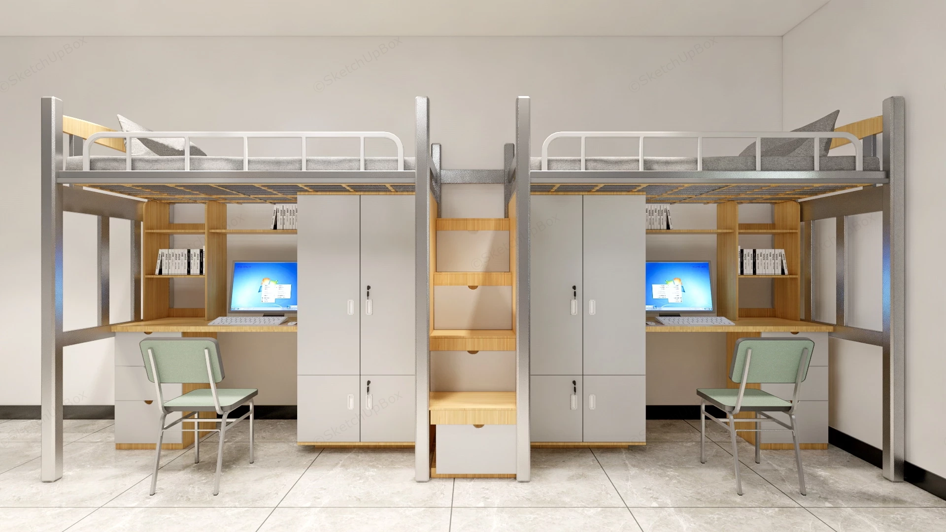 4 Bed Dormitory Room sketchup model preview - SketchupBox