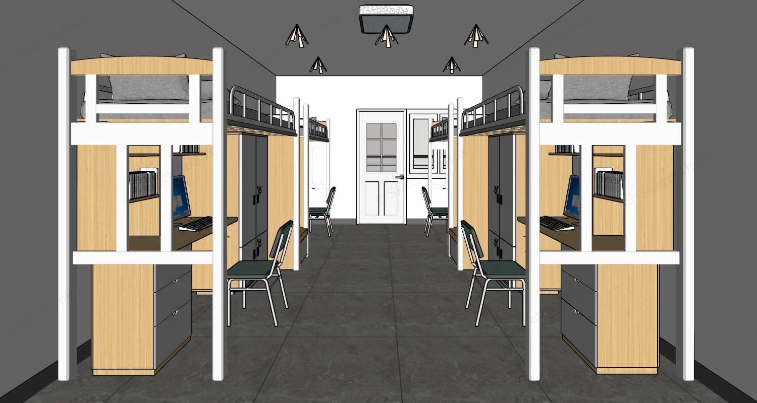 4 Bed Dormitory Room sketchup model preview - SketchupBox