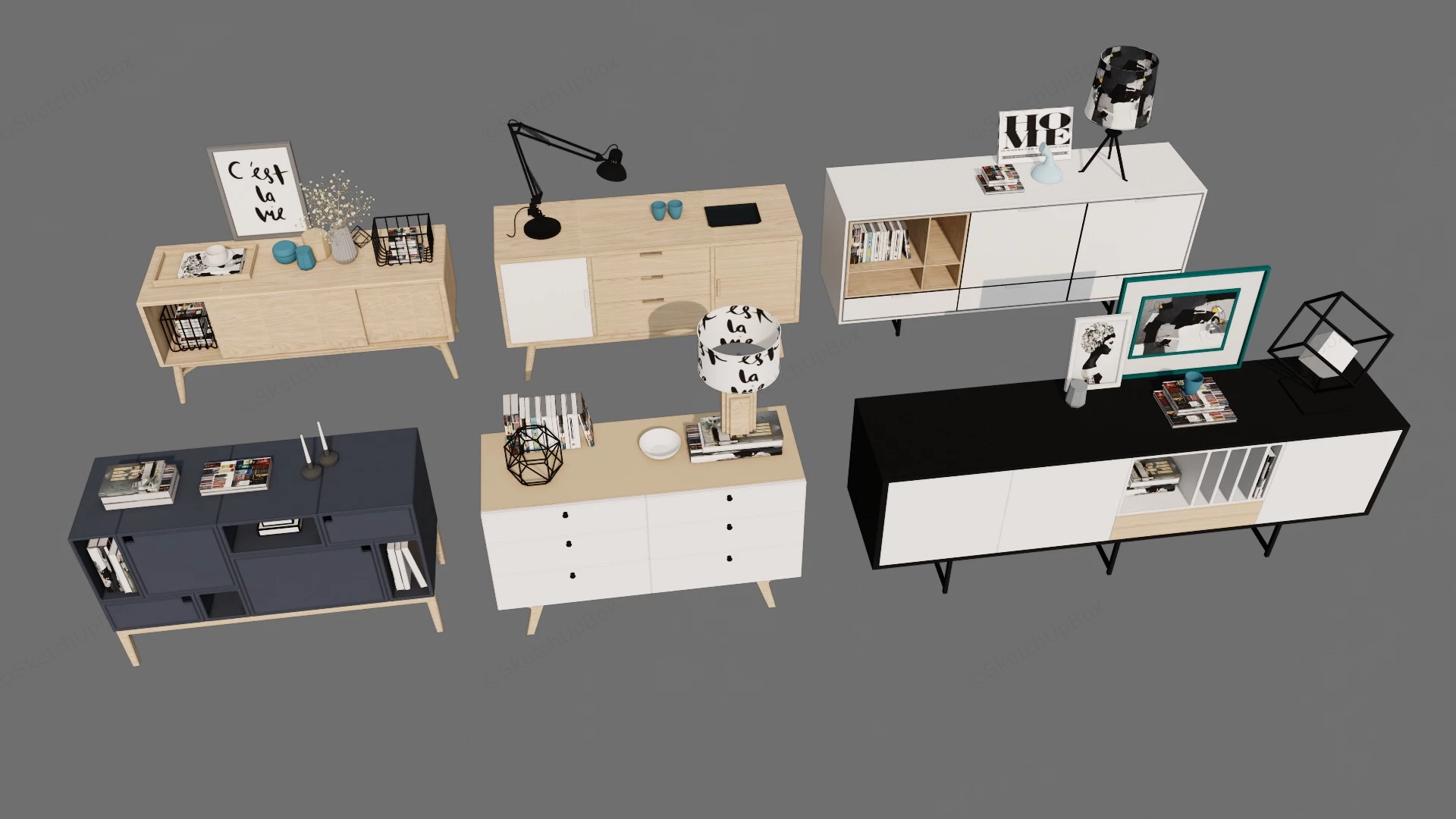 6 Modern Sideboard Collection sketchup model preview - SketchupBox