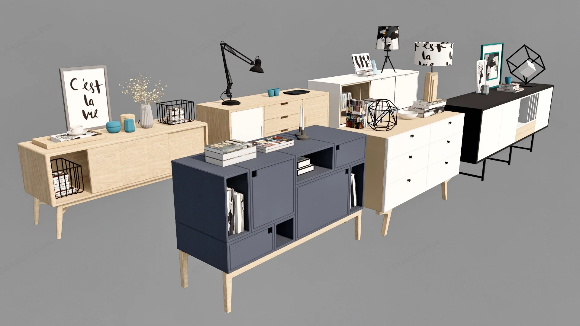 6 Modern Sideboard Collection sketchup model preview - SketchupBox