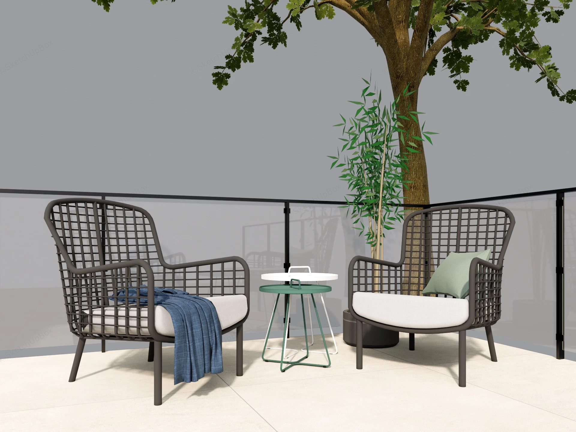 Outdoor Patio Accent Chairs Set sketchup model preview - SketchupBox